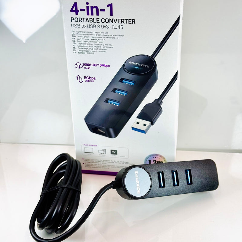 Hup 4 in 1 usb A to usb 3.0 x 3 + RJ45 BOROFONE DH6 bh01t