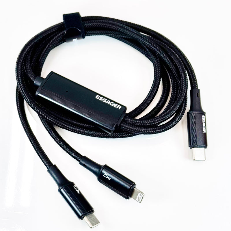 Cáp 2 in 1 type C to lightning 20w + type C 100w 1.2 mét ESSAGER EXCTLT-JJ01-P bh03t