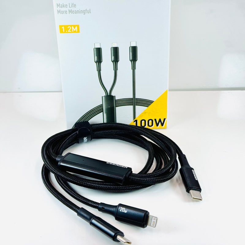 Cáp 2 in 1 type C to lightning 20w + type C 100w 1.2 mét ESSAGER EXCTLT-JJ01-P bh03t
