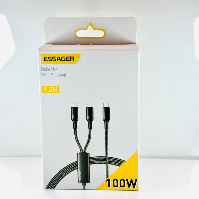 Cáp 2 in 1 type C to lightning 20w + type C 100w 1.2 mét ESSAGER EXCTLT-JJ01-P bh03t