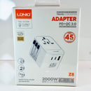 Cốc sạc chuyển đổi 3 cổng GaN 45W type C 45w x1 + type C 12w x1 + usb A 30w x1 LDNIO Z8 bh03t