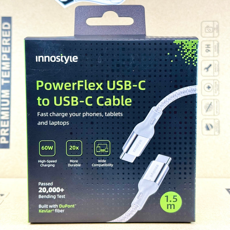 Cáp sạc type C to type C 1.5 mét màu trắng 60W INNOSTYLE POWERFLEX ICC150ALSLV bh12t