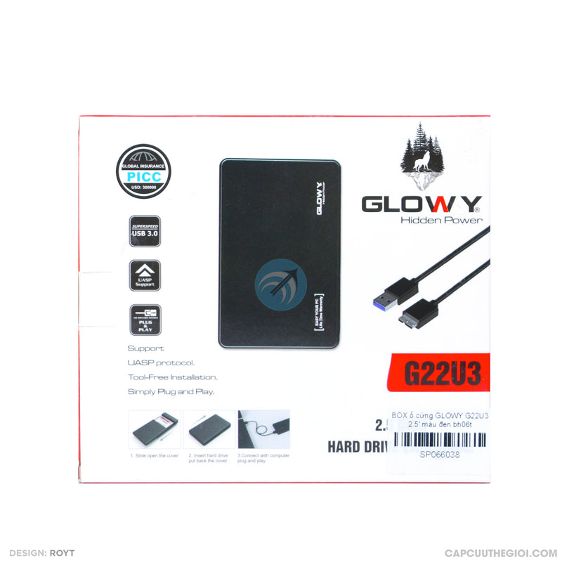 BOX ổ cứng GLOWY G22U3 2.5' màu đen bh06t