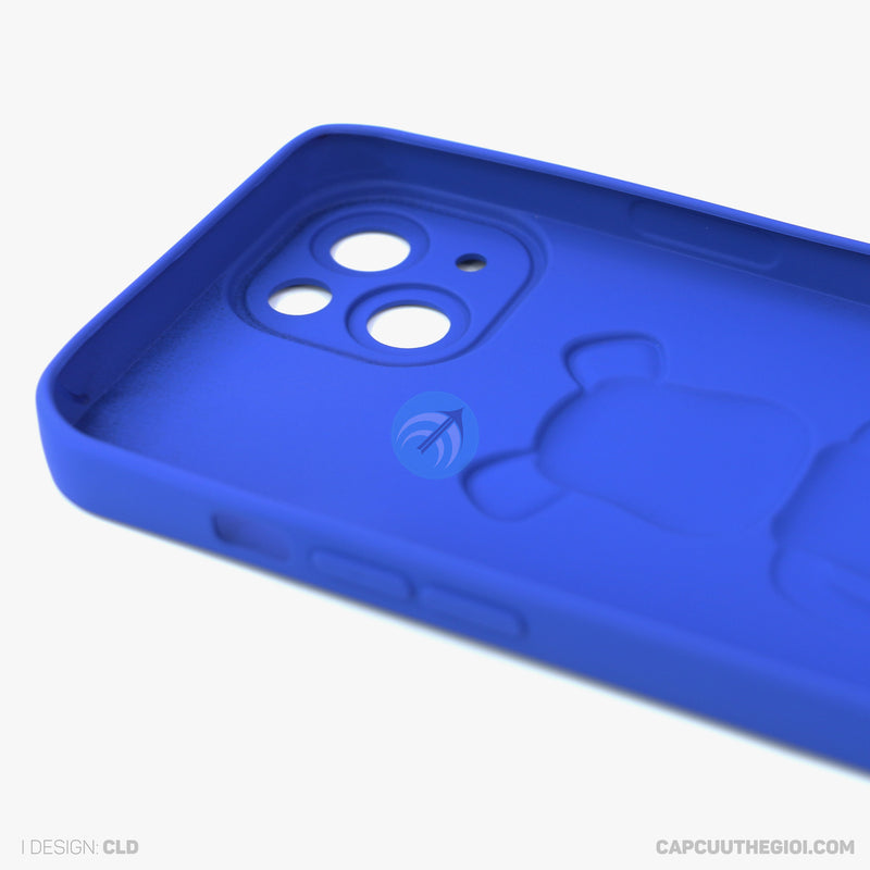 ỐP lưng IPHONE 13 6.1 hình nổi gấu đứng màu xanh