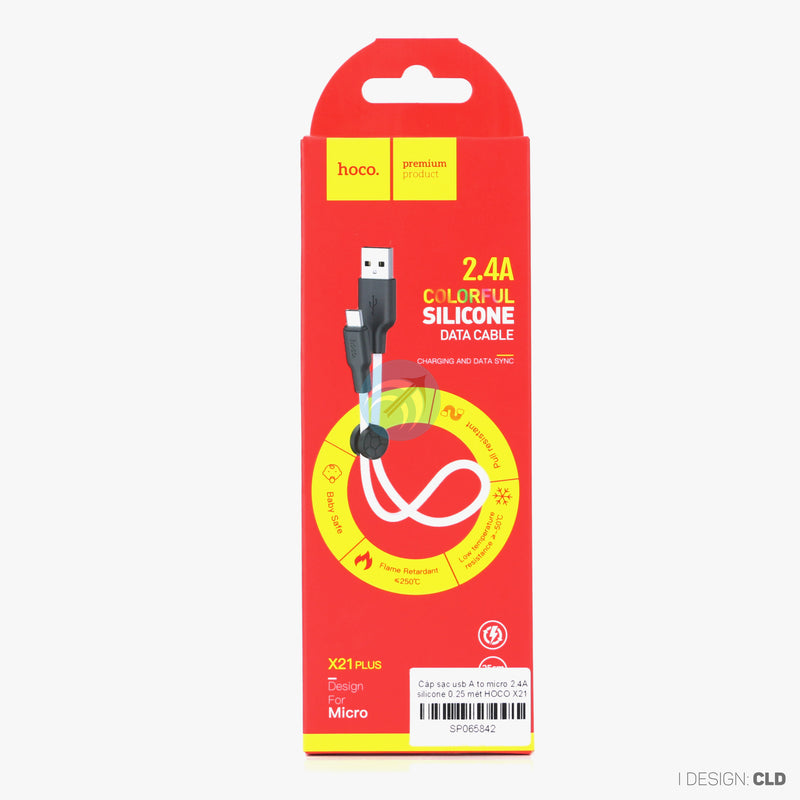 Cáp sạc usb A to micro 2.4A silicone 0.25 mét HOCO X21 PLUS bh01t