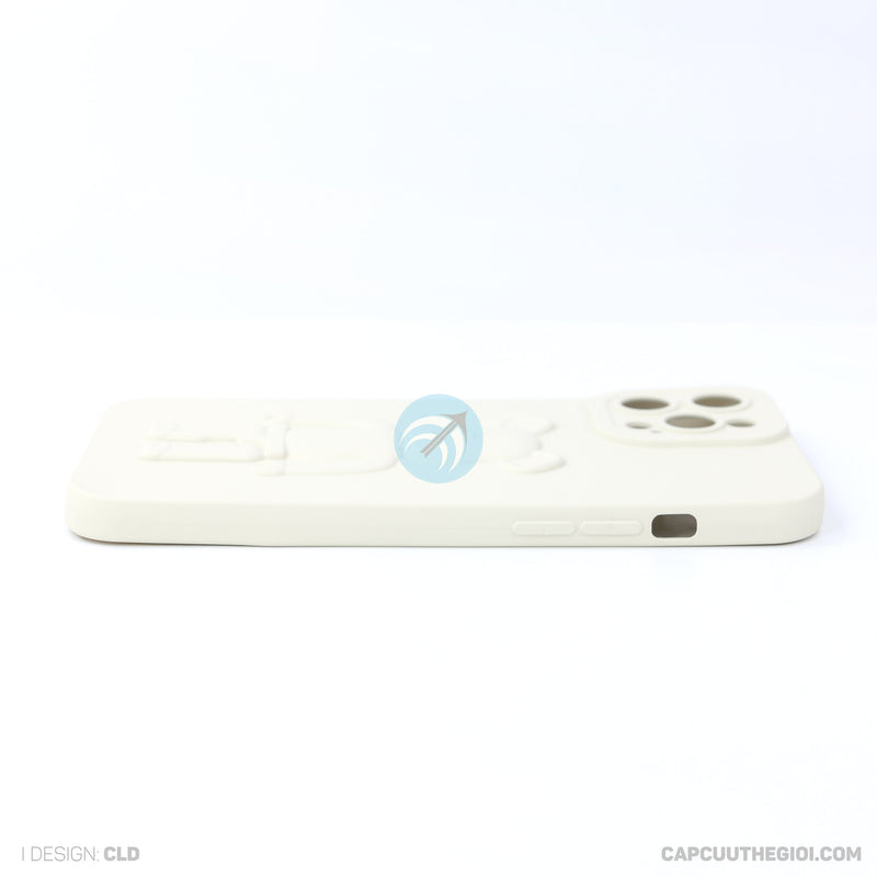 ỐP lưng IPHONE 12 PRO MAX hình nổi gấu đứng màu kem