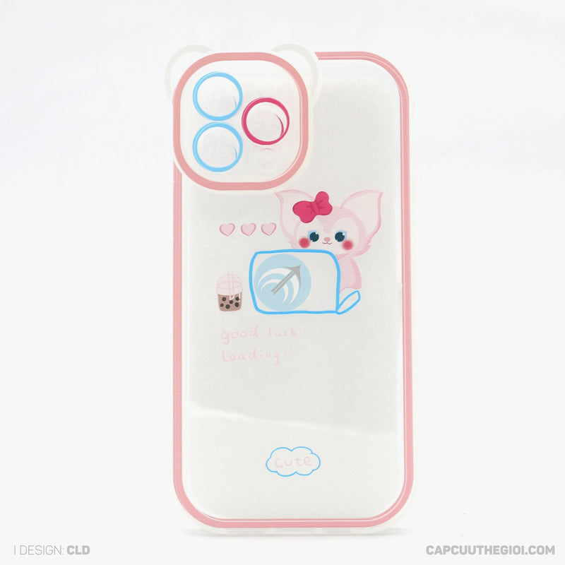 Ốp lưng IPHONE 13 PRO MAX lưng trong in hình cute có tai mèo