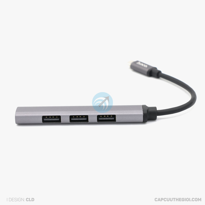 Bộ chia type C to usb A 3.0 x 1 + usb A 2.0 x 3 HOCO HB26 màu xám bh01t