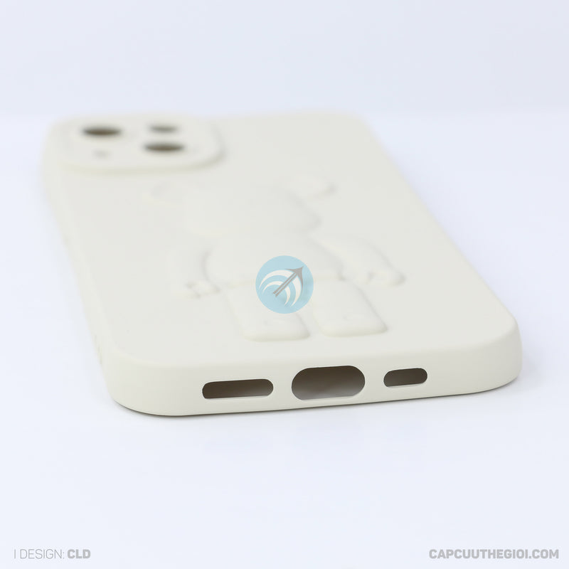 ỐP lưng IPHONE 13 6.1 hình nổi gấu đứng màu kem