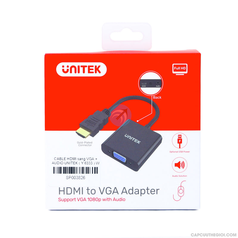 CABLE HDMI sang VGA + AUDIO UNITEK ( Y 6333 ) W bh12t