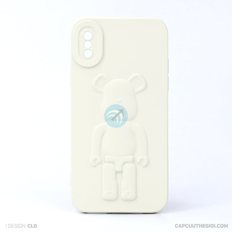 ỐP lưng IPHONE X/XS hình nổi gấu đứng màu kem