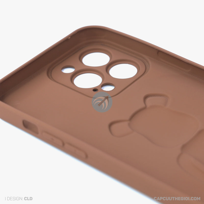 ỐP lưng IPHONE 13 PRO MAX hình nổi gấu đứng màu nâu