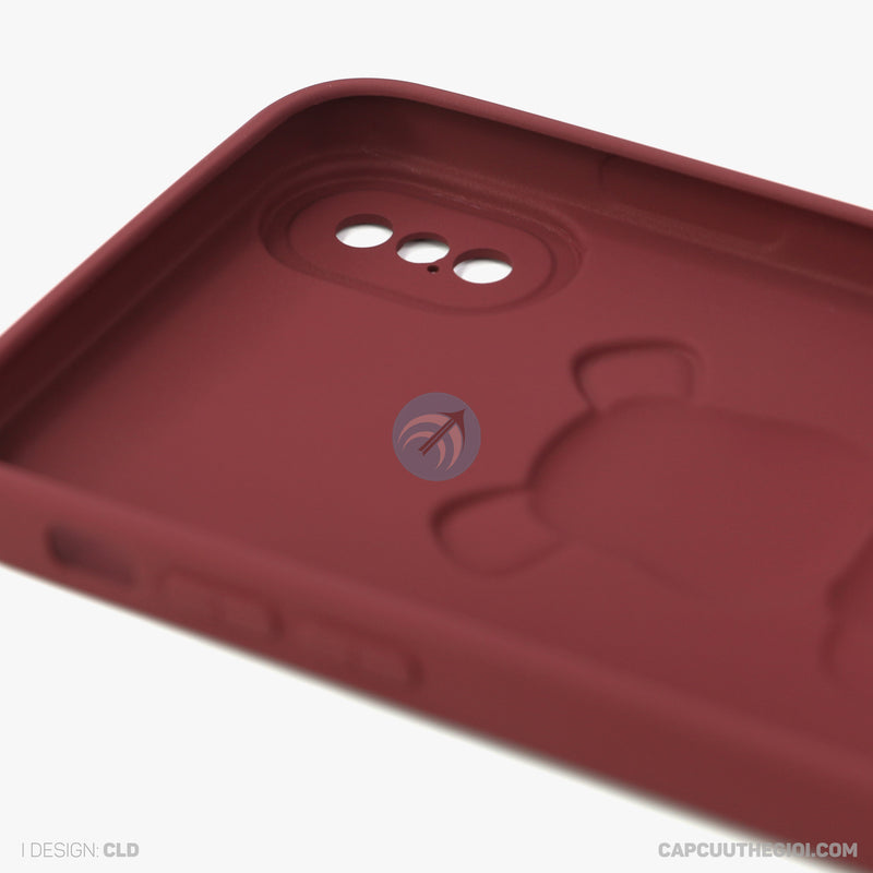 ỐP lưng IPHONE X/XS hình nổi gấu đứng màu đỏ