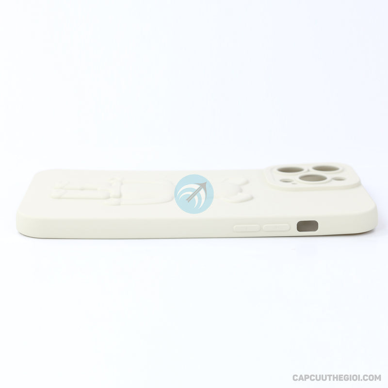 ỐP lưng IPHONE 13 PRO MAX hình nổi gấu đứng màu kem