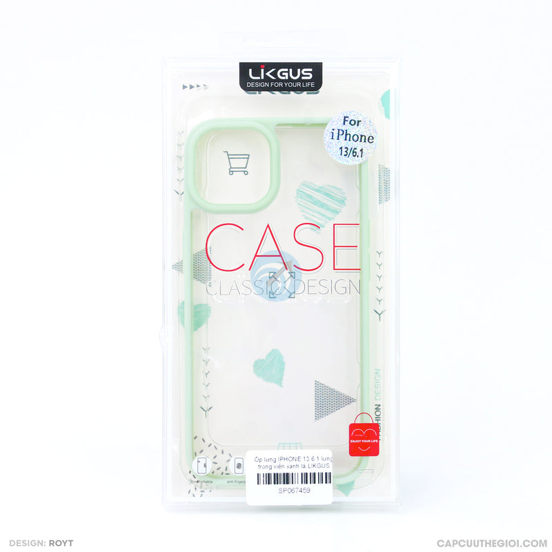 Ốp lưng IPHONE 13 6.1 lưng trong viền xanh lá LIKGUS