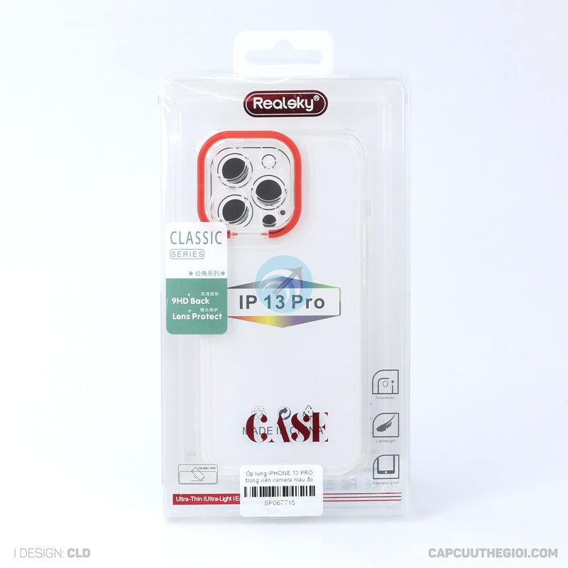 Ốp lưng IPHONE 13 PRO trong viền camera màu đỏ REALSKY