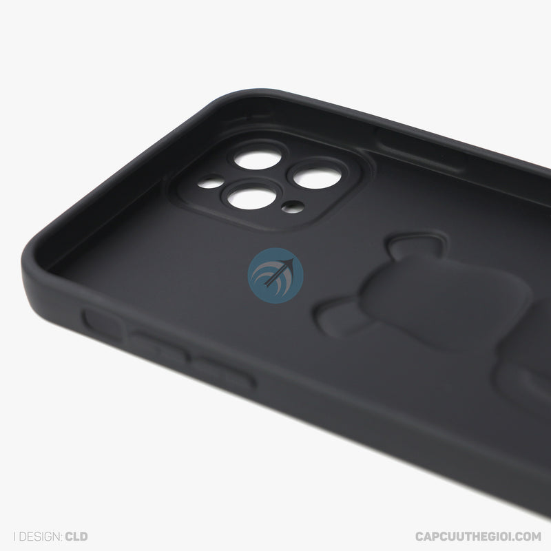 ỐP lưng IPHONE 11 PRO MAX hình nổi gấu đứng màu đen
