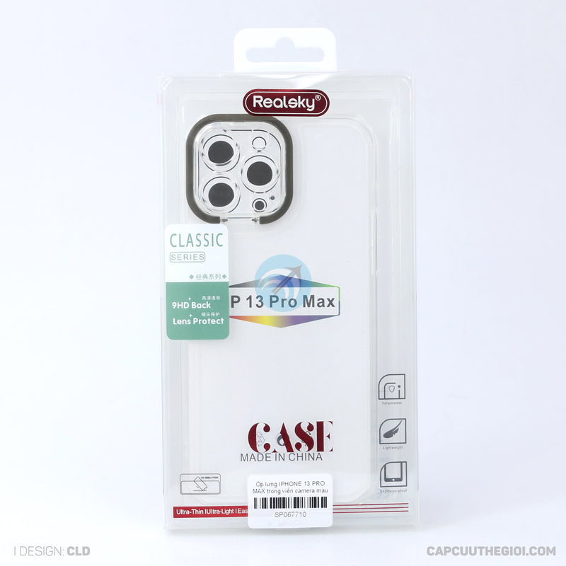 Ốp lưng IPHONE 13 PRO MAX trong viền camera màu đen REALSKY