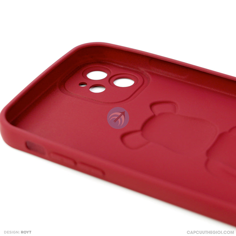 ỐP lưng IPHONE 11 6.1 hình nổi gấu đứng màu đỏ