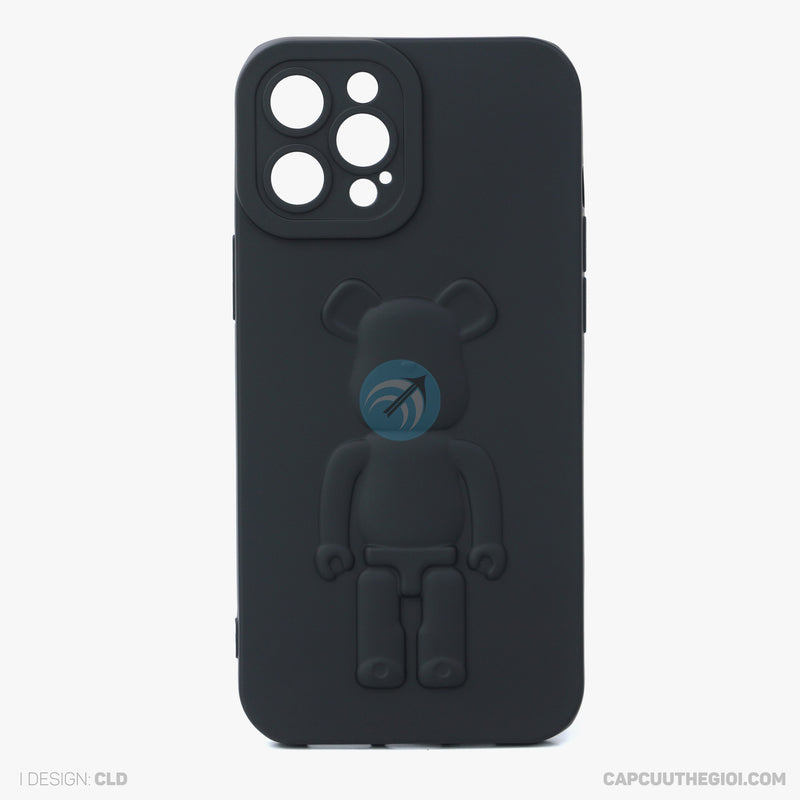 ỐP lưng IPHONE 12 PRO MAX hình nổi gấu đứng màu đen