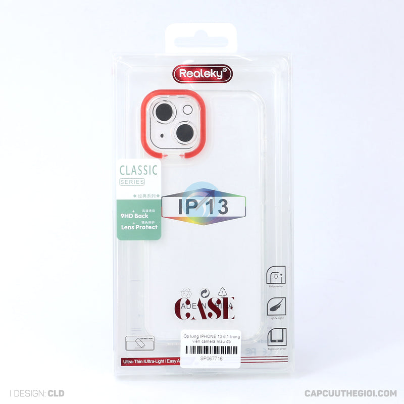 Ốp lưng IPHONE 13 6.1 trong viền camera màu đỏ REALSKY