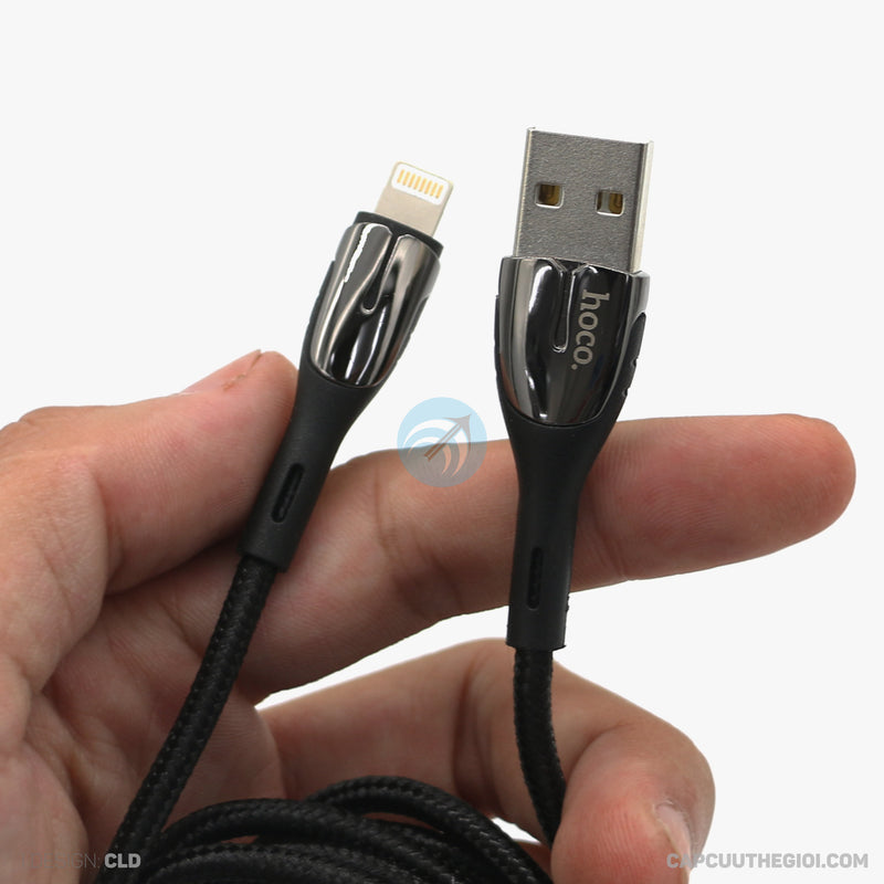 Cáp sạc HOCO usb A to lightning có đèn màu đen 1,2M (U89) bh01t