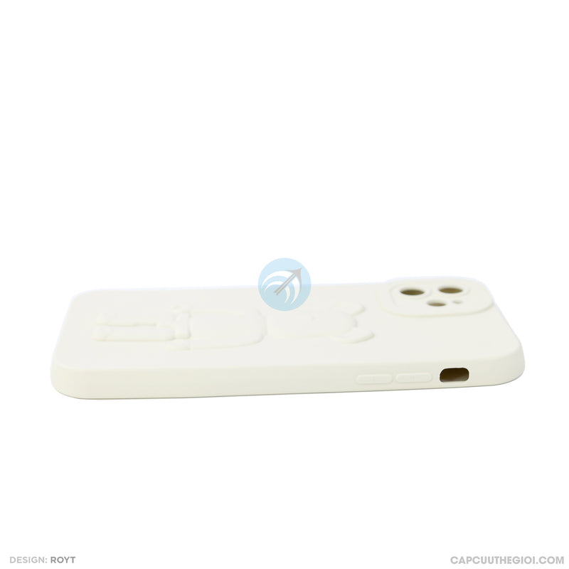 ỐP lưng IPHONE 11 6.1 hình nổi gấu đứng màu kem