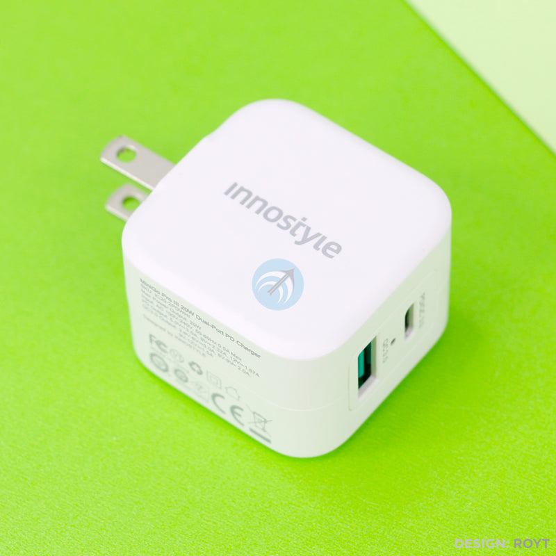 Cốc Sạc Nhanh INNOSTYLE MINIGO PRO III DUAL PORT PD/QC3.0 20W (2 Cổng: USB-C và USB-A) IC20-2PDWHI