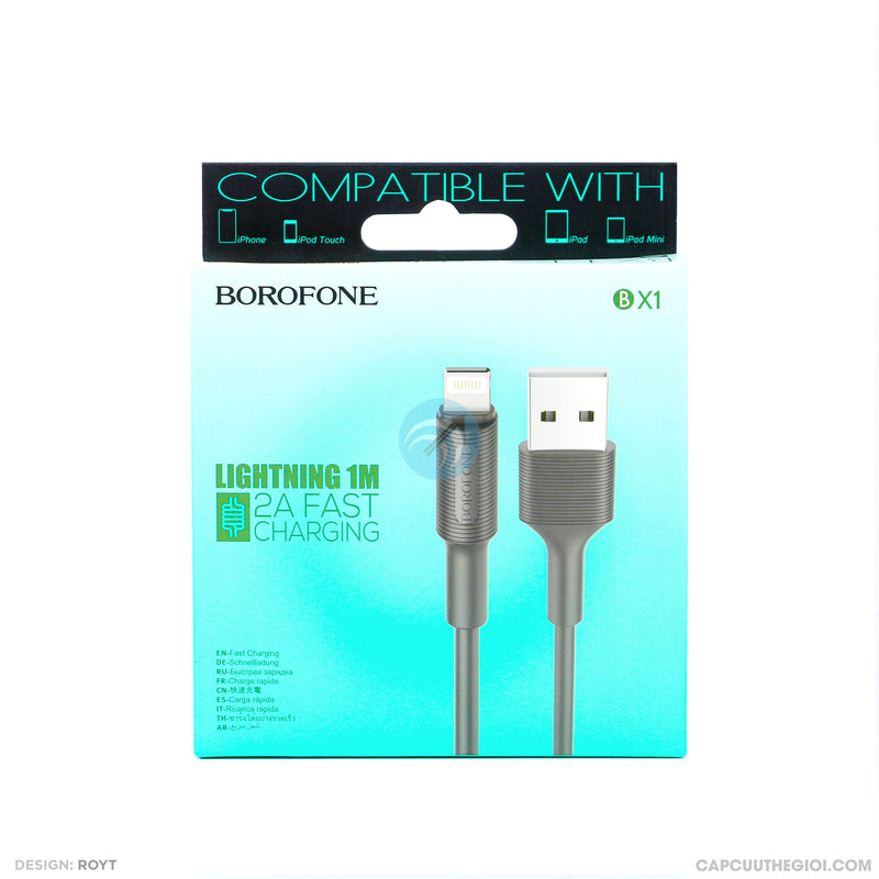 Cáp sạc truyền dữu liệu usb A to lightning 1 mét 2A màu đen BOROFONE BX1 bao test 1 tuần