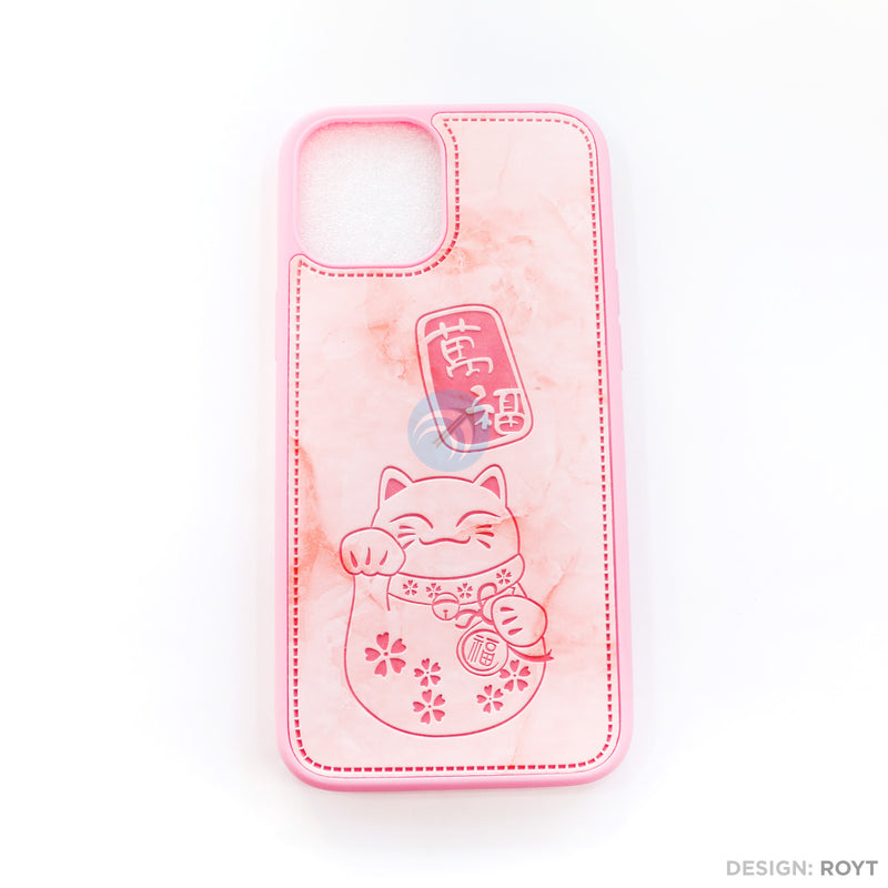 Ốp lưng IPHONE 12 PRO MAX lưng da hình mèo thần tài