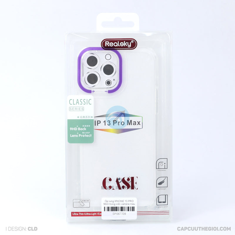 Ốp lưng IPHONE 13 PRO MAX trong viền camera màu tím REALSKY