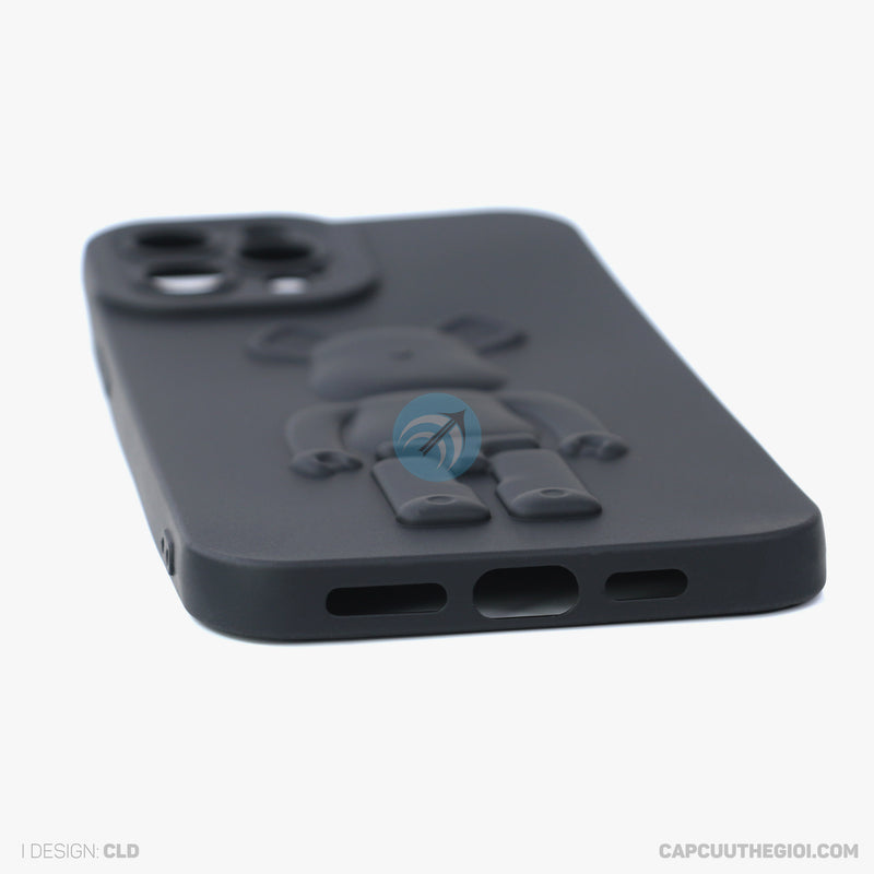 ỐP lưng IPHONE 12 PRO MAX hình nổi gấu đứng màu đen