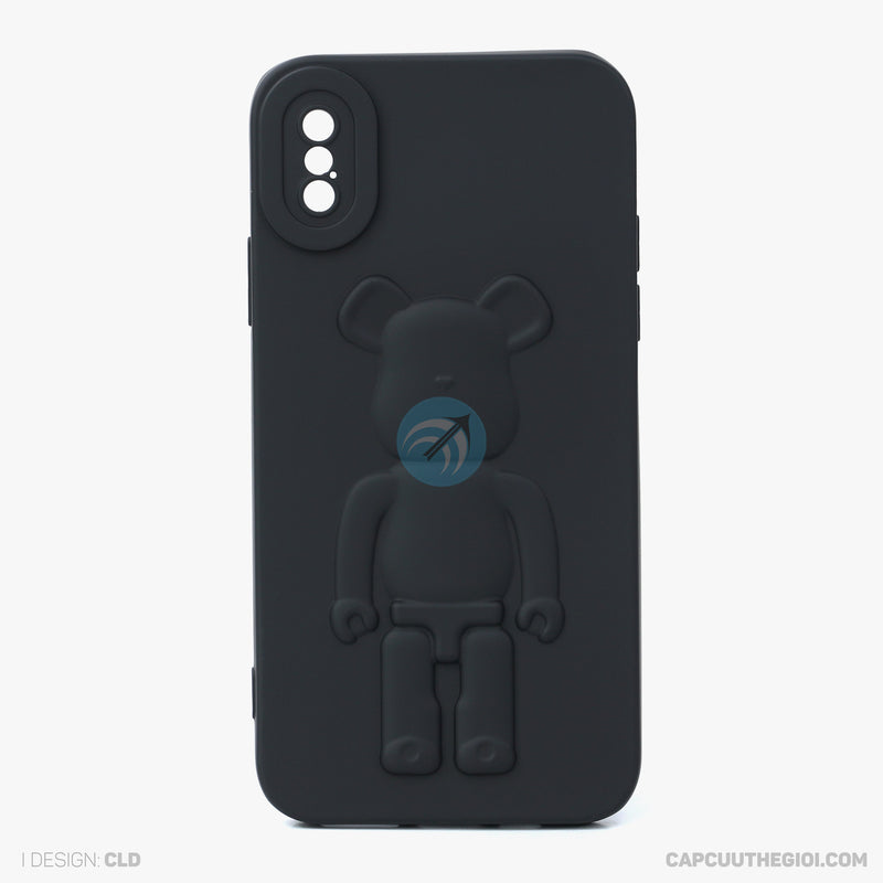 ỐP lưng IPHONE X/XS hình nổi gấu đứng màu đen