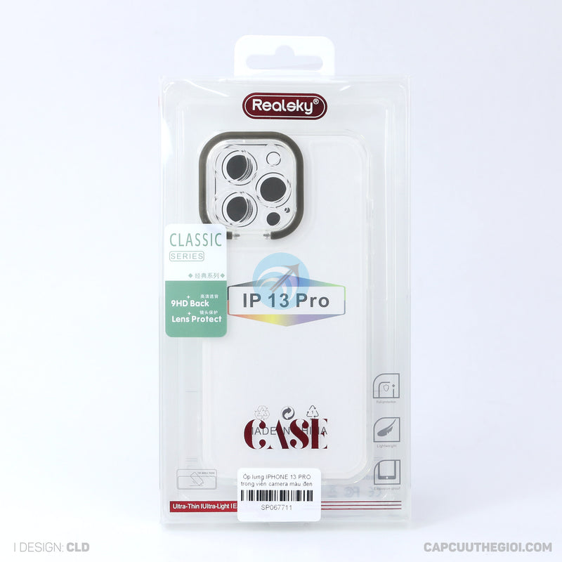 Ốp lưng IPHONE 13 PRO trong viền camera màu đen REALSKY