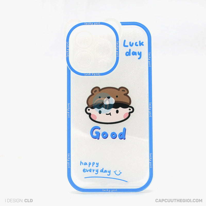 Ốp lưng IPHONE 13 PRO lưng trong in hình cute có tai mèo