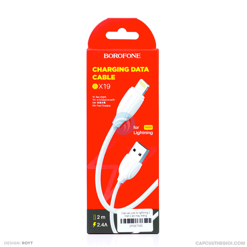 Cáp sạc usb to lightning 2 mét 2.4A màu trắng BOROFONE BX19 bao test 1 tuần