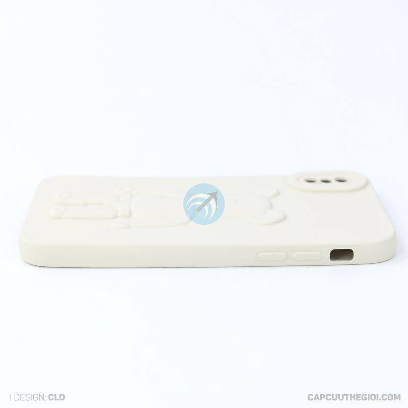 ỐP lưng IPHONE X/XS hình nổi gấu đứng màu kem