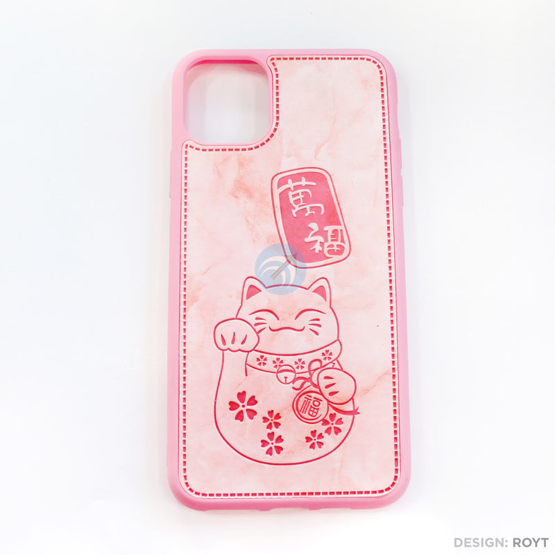 Ốp lưng IPHONE 11 PRO MAX lưng da hình mèo thần tài