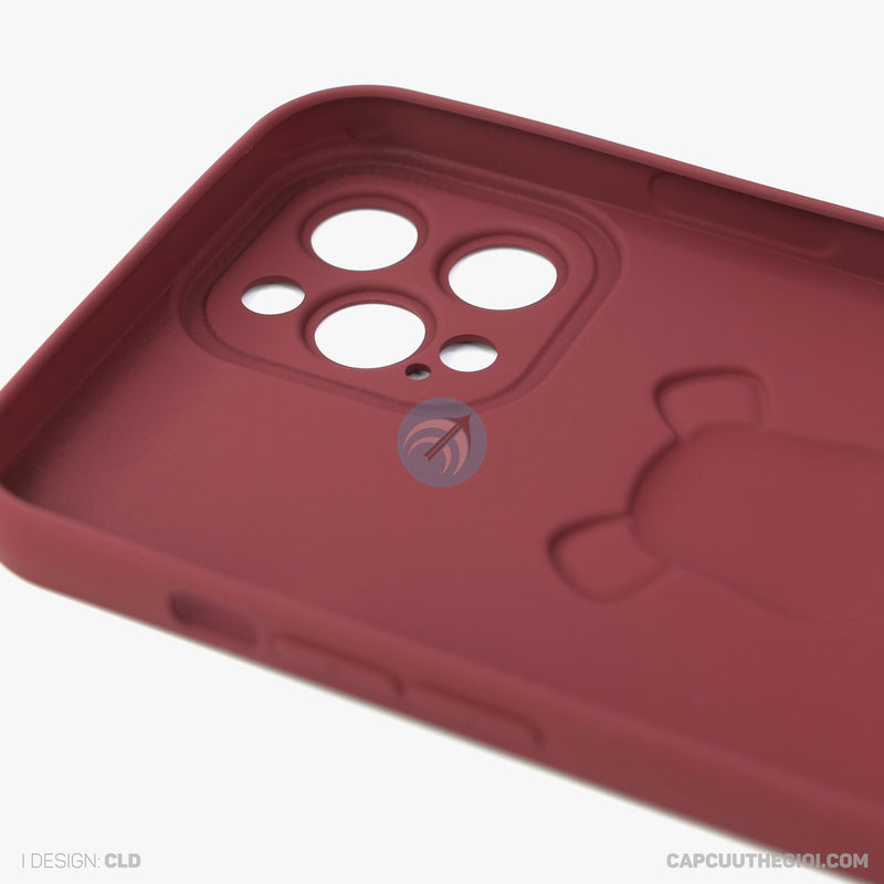 ỐP lưng IPHONE 12 PRO MAX hình nổi gấu đứng màu đỏ