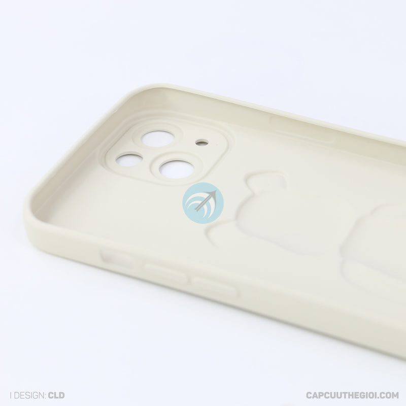 ỐP lưng IPHONE 13 6.1 hình nổi gấu đứng màu kem