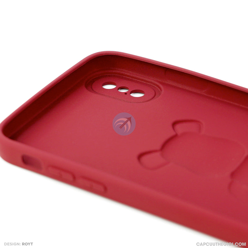 ỐP lưng IPHONE XS MAX hình nổi gấu đứng màu đỏ