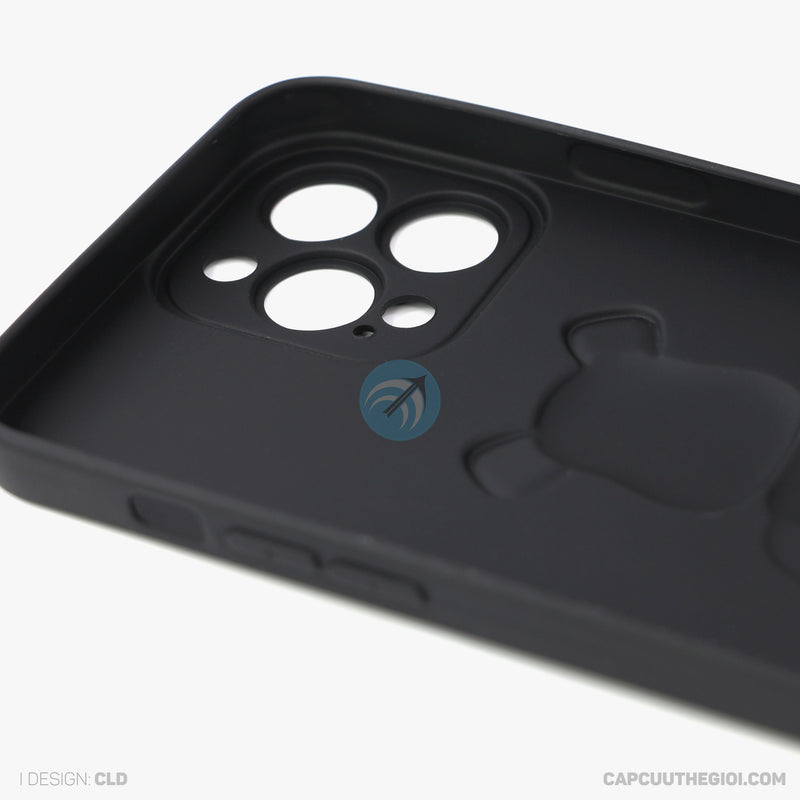 ỐP lưng IPHONE 13 PRO MAX hình nổi gấu đứng màu đen