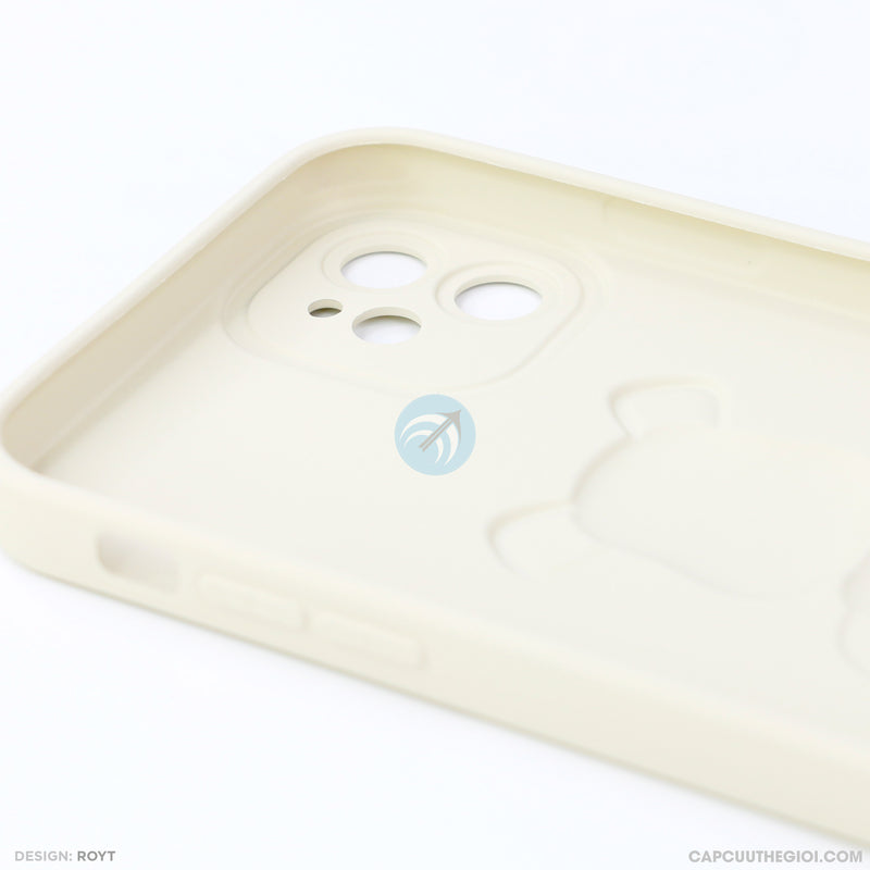 ỐP lưng IPHONE 11 6.1 hình nổi gấu đứng màu kem