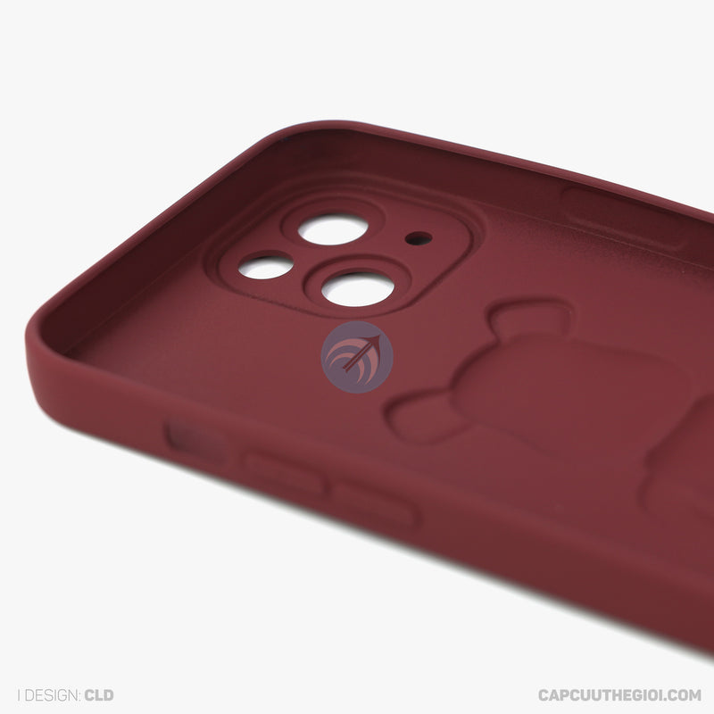 ỐP lưng IPHONE 13 6.1 hình nổi gấu đứng màu đỏ