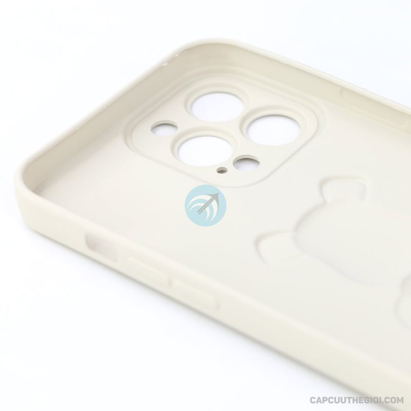 ỐP lưng IPHONE 13 PRO MAX hình nổi gấu đứng màu kem