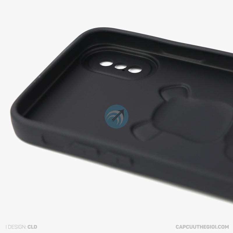 ỐP lưng IPHONE X/XS hình nổi gấu đứng màu đen