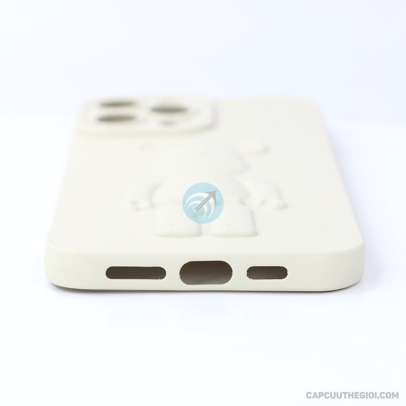 ỐP lưng IPHONE 13 PRO MAX hình nổi gấu đứng màu kem