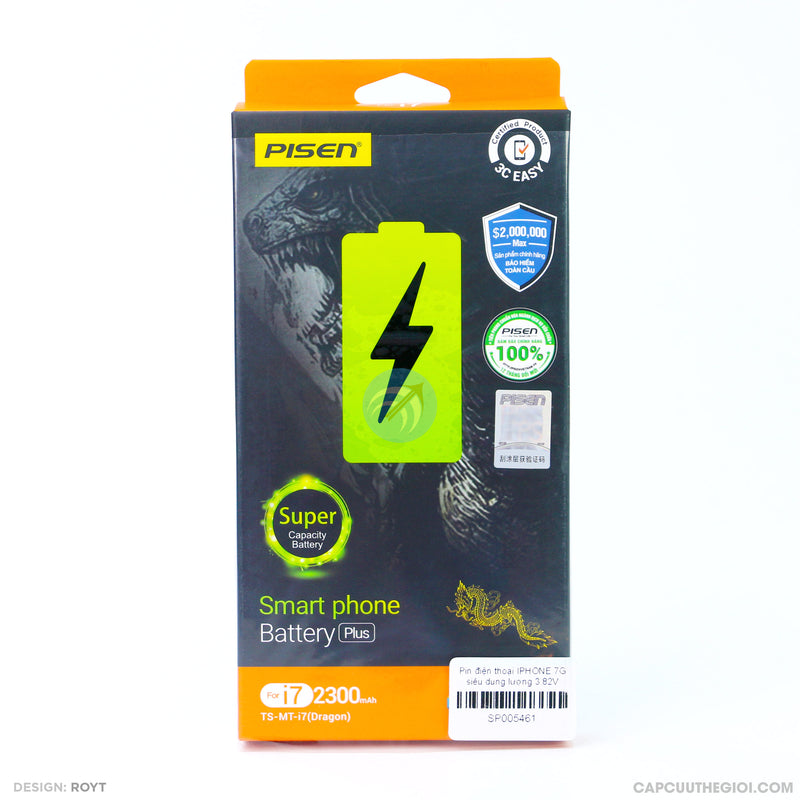 Pin điện thoại IPHONE 7G siêu dung lượng 3.82V 2300mah (PISEN) bh12t