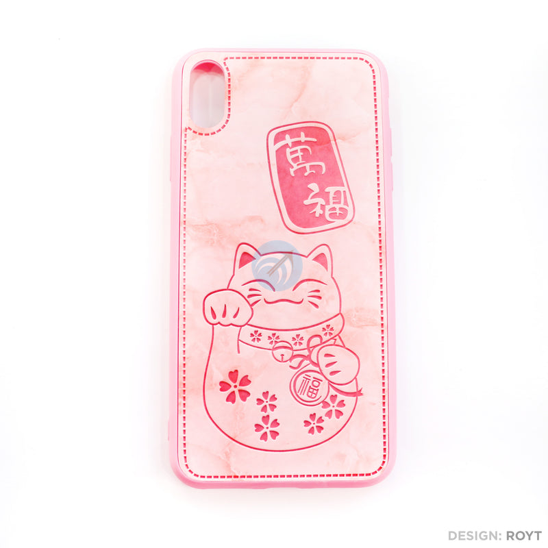 Ốp lưng IPHONE XS MAX lưng da hình mèo thần tài