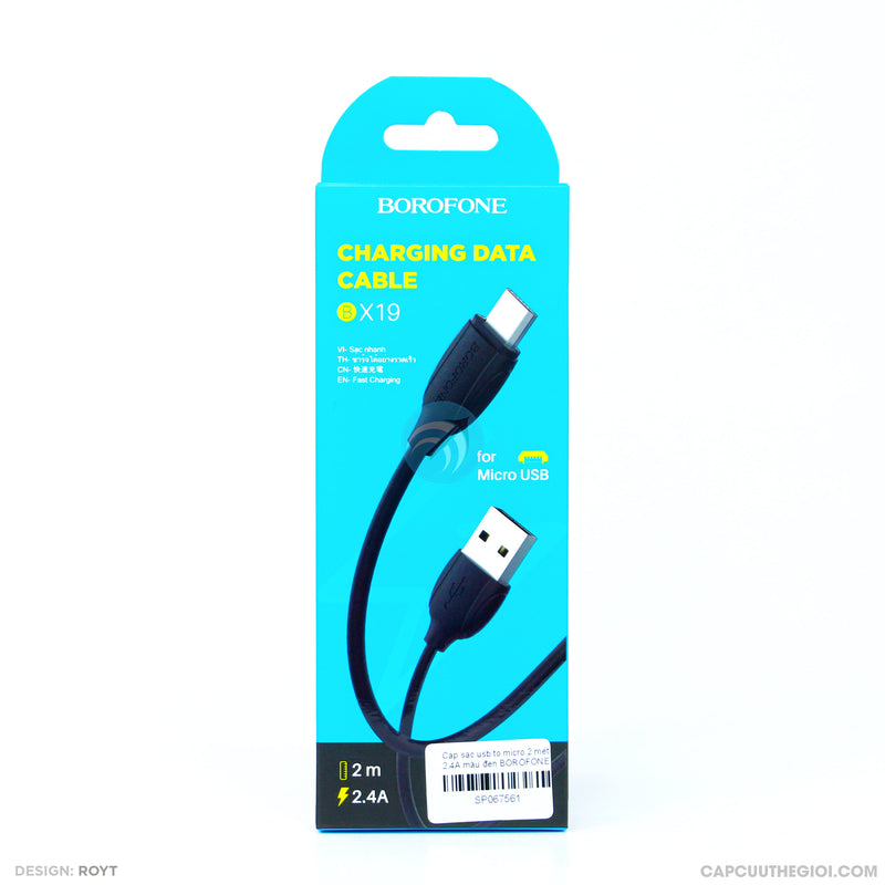 Cáp sạc usb to micro 2 mét 2.4A màu đen BOROFONE BX19 bao test 1 tuần